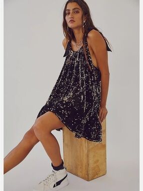 Free People Nova Sequin Black and Gold mini dress